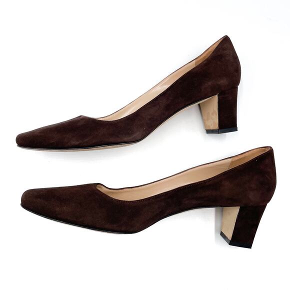 Manolo Blahnik Okkatopla Pumps Brown Suede Slip On Low Block Heel Sz 38.5 / 8.5 - Picture 8 of 10